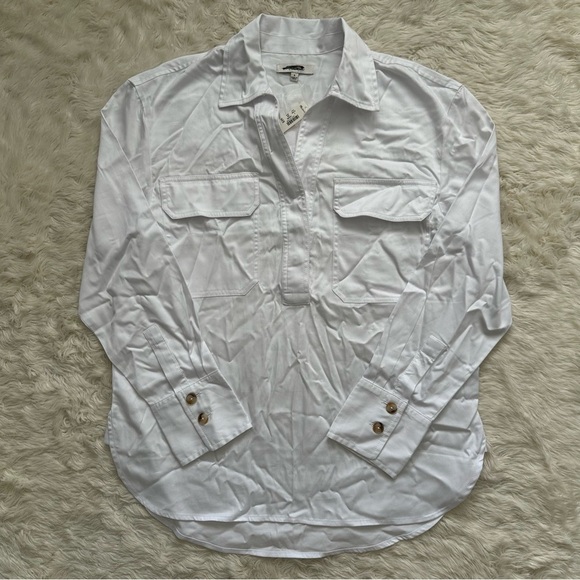 Madewell Top Utility Long-Sleeve Popover Shirt Pockets White S NWT New - Picture 3 of 12